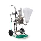 Double diaphragm pump with gravity paint hopper. Supplied with gun & hoses.