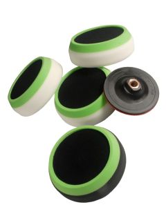 Hard white compounding pad kit. 150 x 50mm with hook & loop with protective collar. Supplied with 115mm backing plate. 4 pads