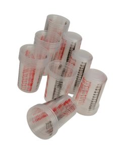 Plastic paint mixing cups. 600ml with ratios. 1000 cups per box 